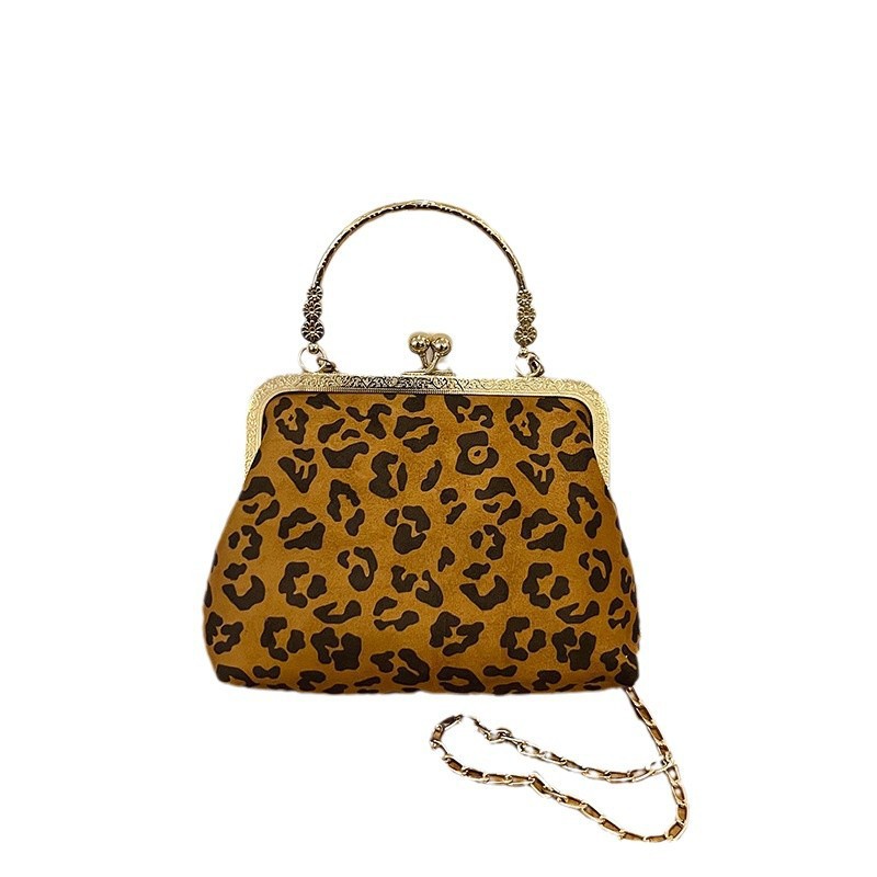 Chain fashion crossbody bag 2024, personalized and fashionable leopard print small bag, dinner bag, clip mouth box bag, one-piece consignment Item Picture