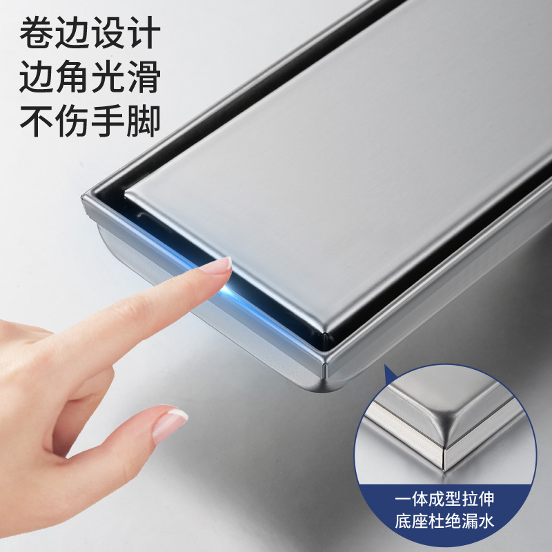 Bright 304 stainless steel hidden long floor drain project, hotel shower room long strip anti-odor invisible floor drain, cross-border details Picture