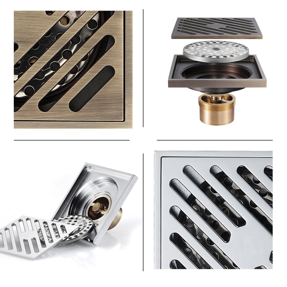 Wholesale of large-flow anti-odor, anti-insect and anti-reverse water copper antique Chinese style floor drain from the manufacturer details Picture