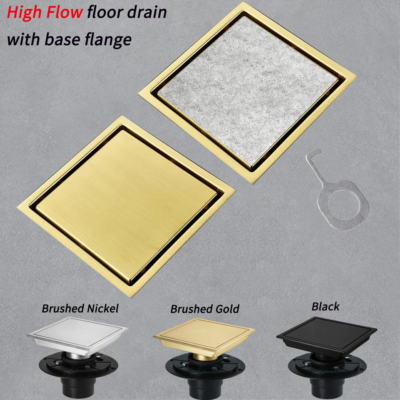 150*150mm square invisible concealed brushed anti-odor bathroom drainage floor drain with flange North American type full figure