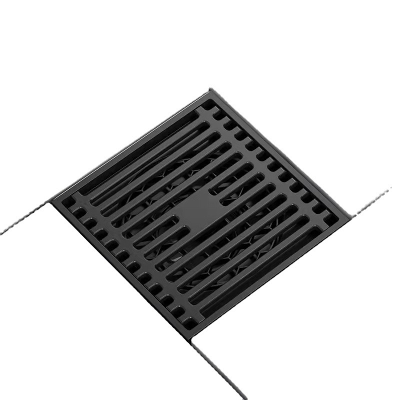 9mm thick stainless steel floor drain for kitchen and bathroom, anti-clogging, anti-odor and anti-overflow, large-capacity gun gray bamboo floor drain Item Picture