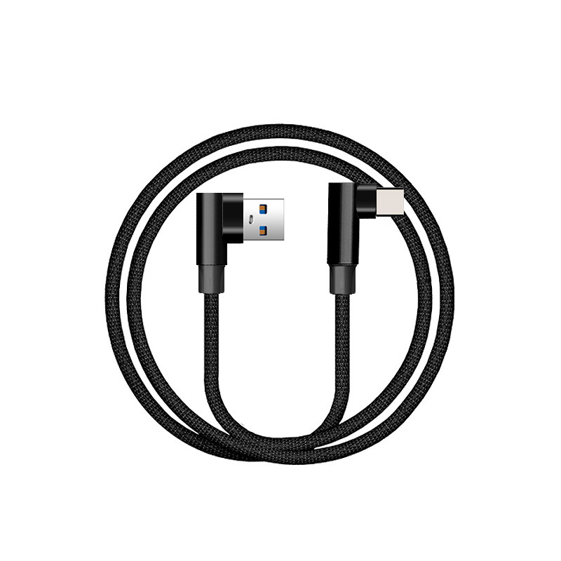 Double-elbow Type-c data cable, fabric-textured braided USB, Android mobile phone universal charging cable, won't obstruct your hand when playing games Item Picture