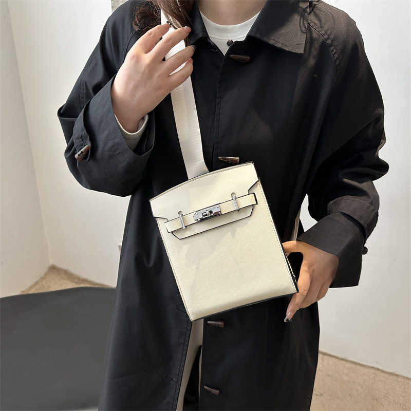 Lock 2025 Fashionable and individual new style, trendy and fashionable color contrast, stylish vertical single-shoulder mobile phone crossbody small square bag details Picture