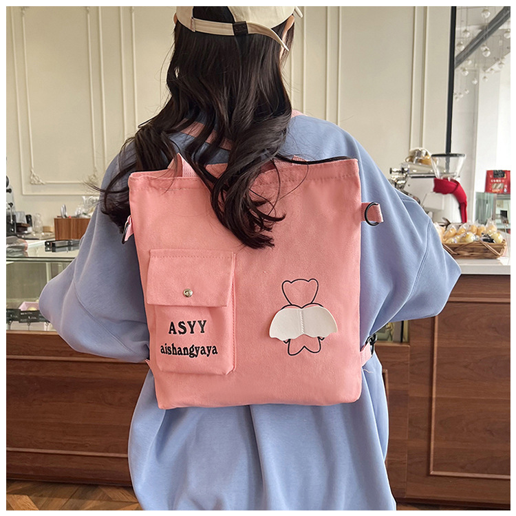 Japanese solid-color tote bag 2024 new style casual and simple student tutorial bag, versatile solid-color single-shoulder crossbody bag for girls Specification drawing