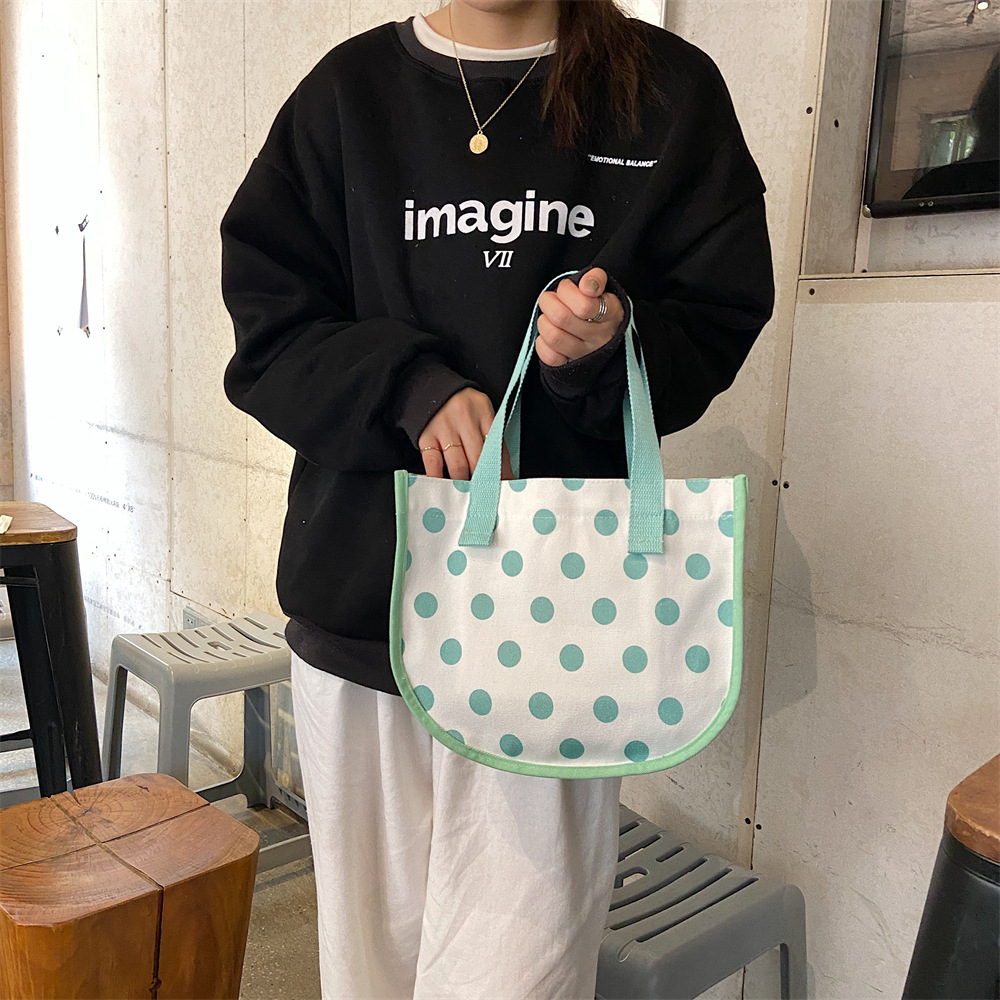 13142 Polka dot canvas bag for women's summer work mini handbag, simple tote bag, lunch box bag, Mommy bag Application Scenario