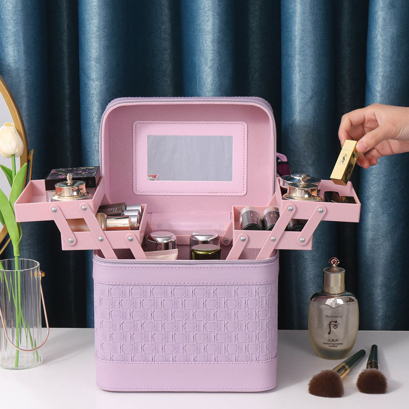 Wholesale of multi-layer cosmetic boxes, portable travel large-capacity cosmetic bags, simple hand-carry cosmetic storage boxes with mirrors Application Scenario