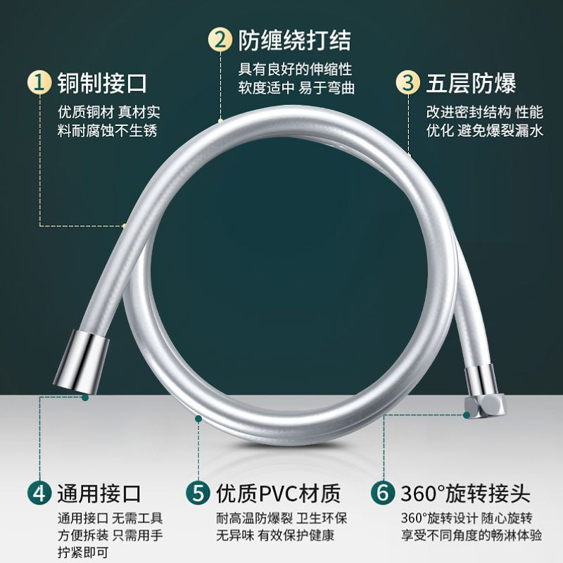 Shower hose, encrypted PVC explosion-proof fine copper interface, shower hose, bathroom water heater set, complete accessories Application Scenario