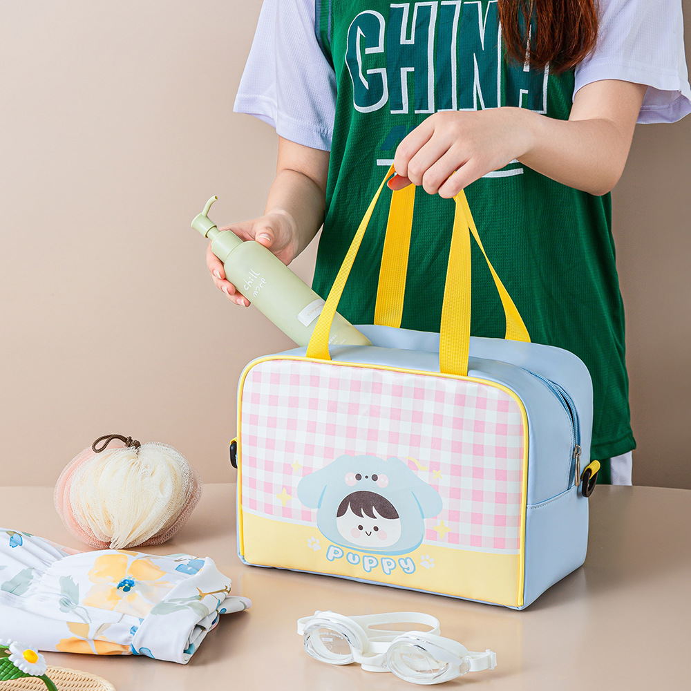 Cartoon makeup bag, hand-held storage bag, large-capacity fitness and sports bag, crossbody dry and wet separation bag, waterproof swimming bag Specification drawing