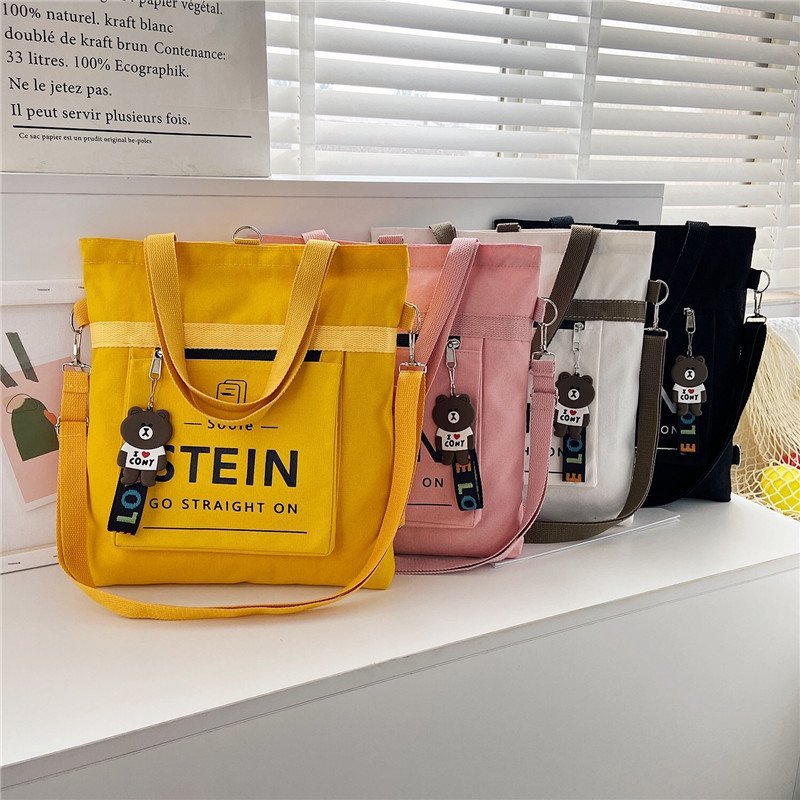 New trendy Korean style ins fashionable and cute large-capacity canvas bag, women's crossbody hand-held cloth bag, student single-shoulder bag full figure