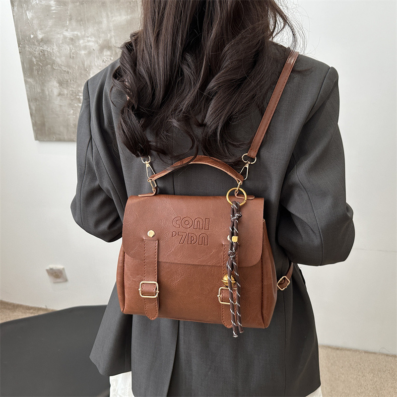 Chao Letter hand-held simple and stylish solid color multi-functional backpack 2025 New large-capacity women's bag, trendy details Picture