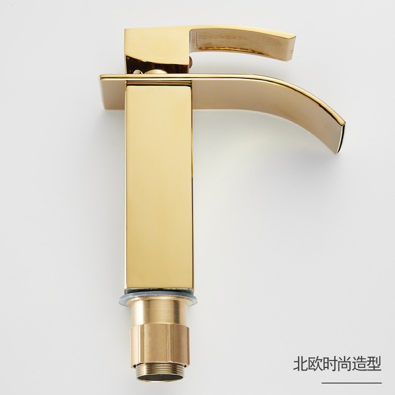 Cross-border Golden Waterfall faucet, 304 stainless steel square cold and hot washbasin, countertop basin, bathroom faucet details Picture