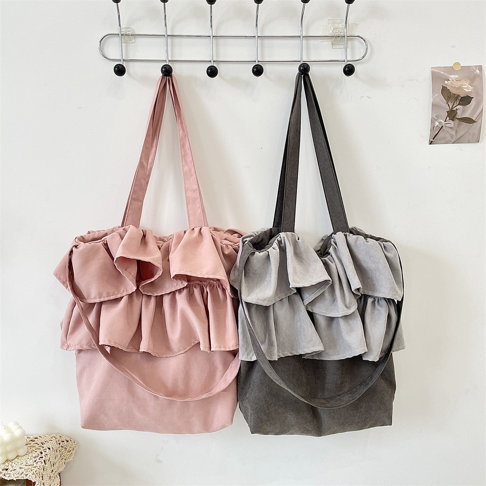 53163 Korean-style large-capacity flower bud bag, cute ruffled single-shoulder bag, student class bag, crossbody bag for going out full figure