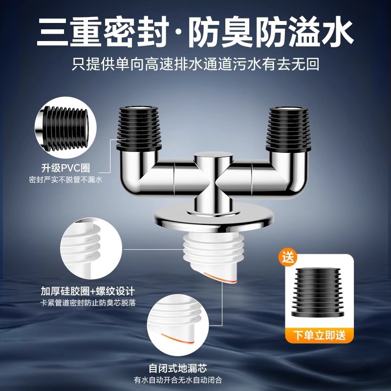 Sewer pipe, washing machine anti-odor three-way connector, drainage pipe, floor drain special joint, anti-odor overflow three-way diverter 1 Application Scenario