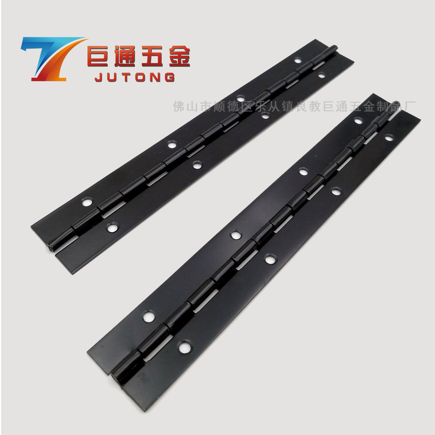 Jutong 1.2-inch iron electrophoretic black row hinge long hinge table and chair wooden box hinge piano hinge bright black details Picture