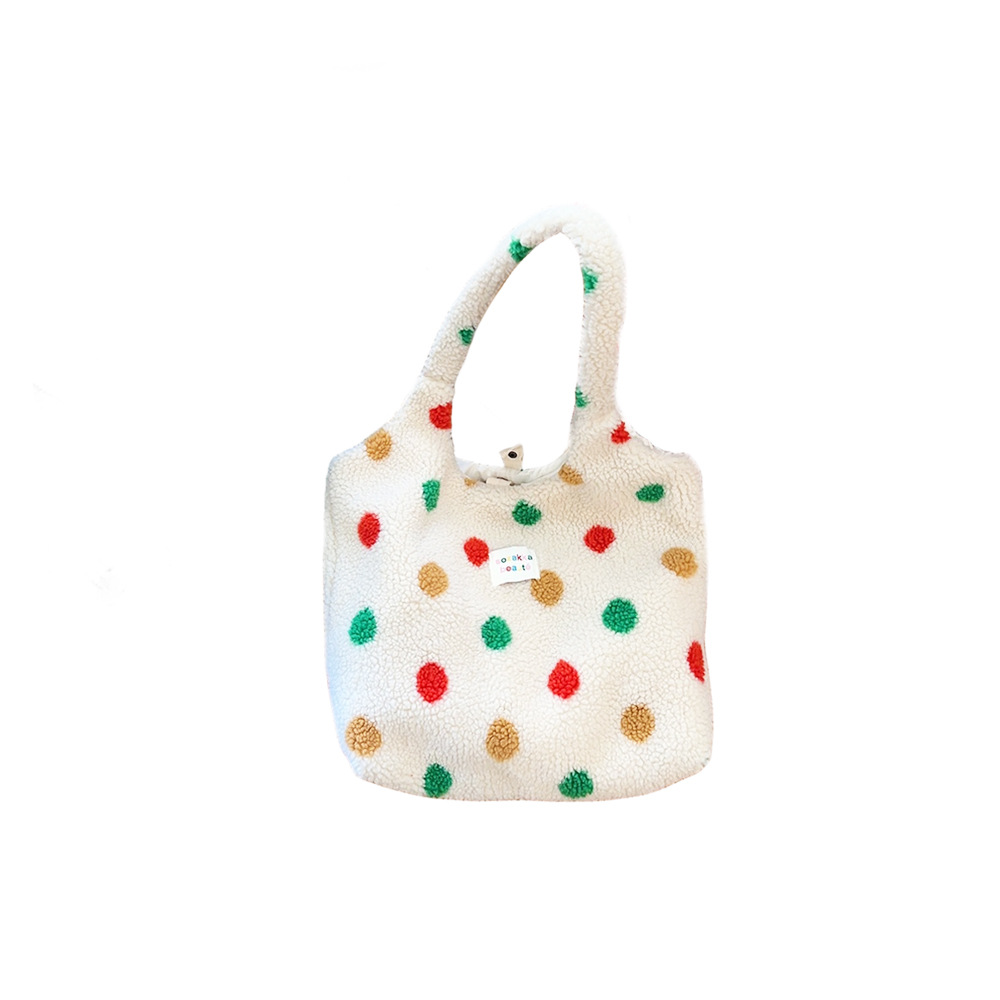 311201 ins College Style Autumn and Winter Edition Fluffy single-shoulder bag for girls, cute colorful polka dot large capacity vest bag Item Picture