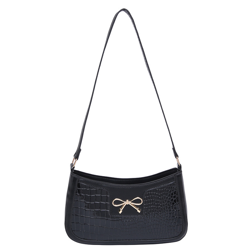 High-quality and fashionable bow hand-held small square bag for women, 2025 new commuter single-shoulder bag, crocodile pattern underarm bag Item Picture