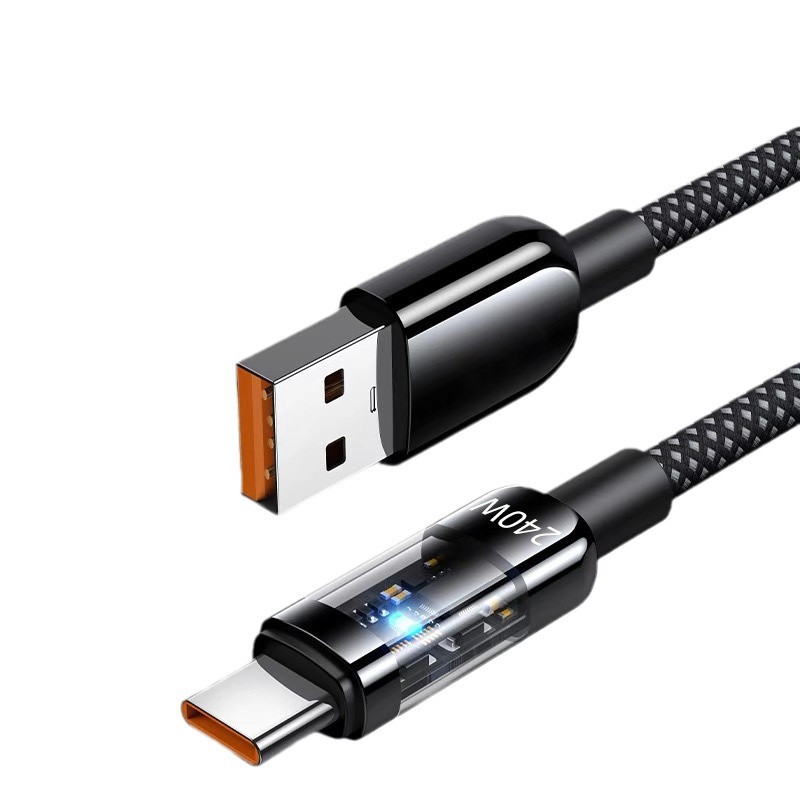 Transparent 240W Super fast charging Type-C data cable, suitable for flash charging of Huawei, VIVO, OPPO, Xiaomi and Honor mobile phones Item Picture