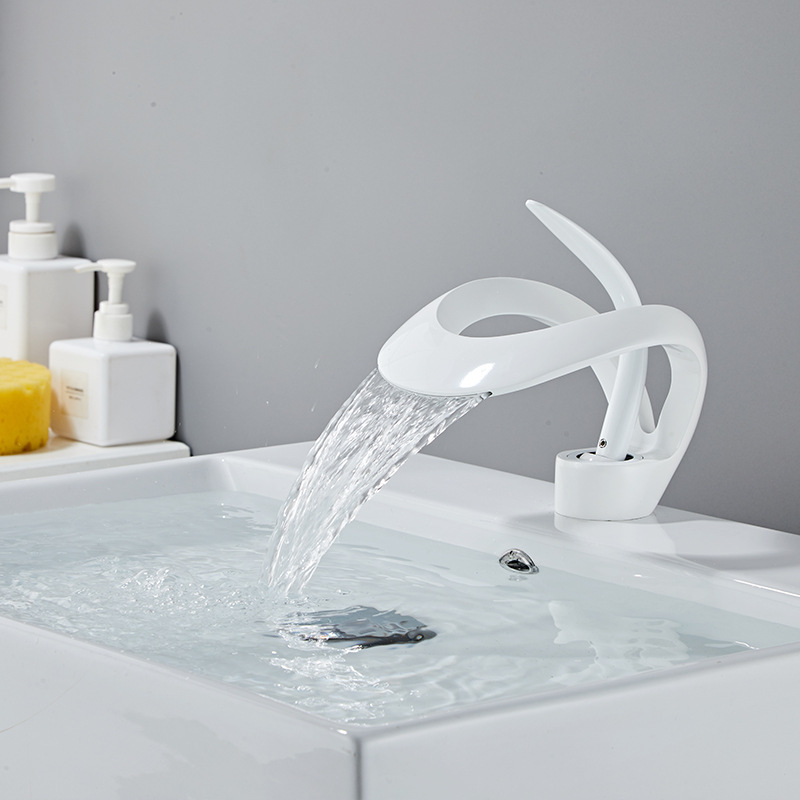 Copper waterfall splash-proof washbasin faucet, cold and hot dual-purpose washbasin faucet, under-counter basin, cold and hot water faucet, washbasin full figure