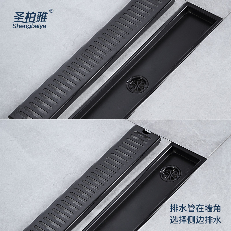 Thickened black stainless steel 304 long strip floor drain, kitchen rectangular floor drain, hotel shower room anti-odor floor drain Application Scenario