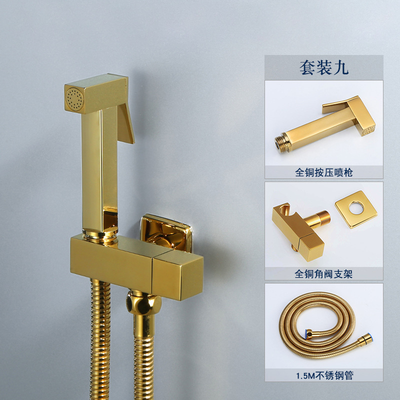 Cross-border single-cooling handheld feminine washbasin set, all-copper square set, pressurized spray gun, toilet Angle valve with nozzle Specification drawing