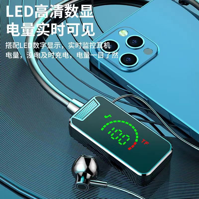 New neckband Bluetooth headphones for sports karaoke, long battery life, large digital display card insertion, cross-border e-commerce bestseller distribution Specification drawing