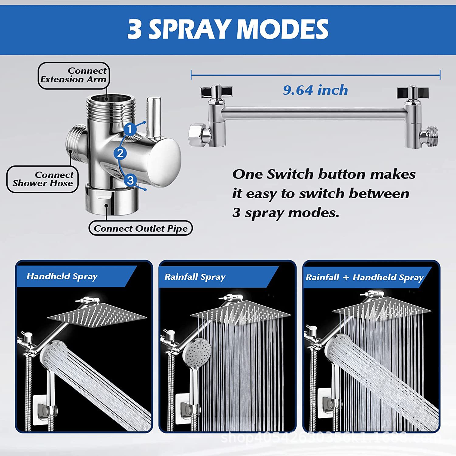Foreign trade cross-border e-commerce American-style shower set, multi-functional adjustable double shower head with spray gun, stainless steel top spray Application Scenario