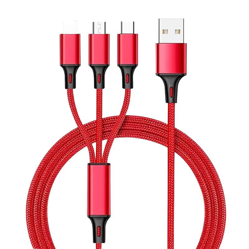 【 Must-Have Quality Products 】 Woven one-drag three-in-one data cable, three-in-one charging cable, three-head mobile phone charging logo gift Item Picture