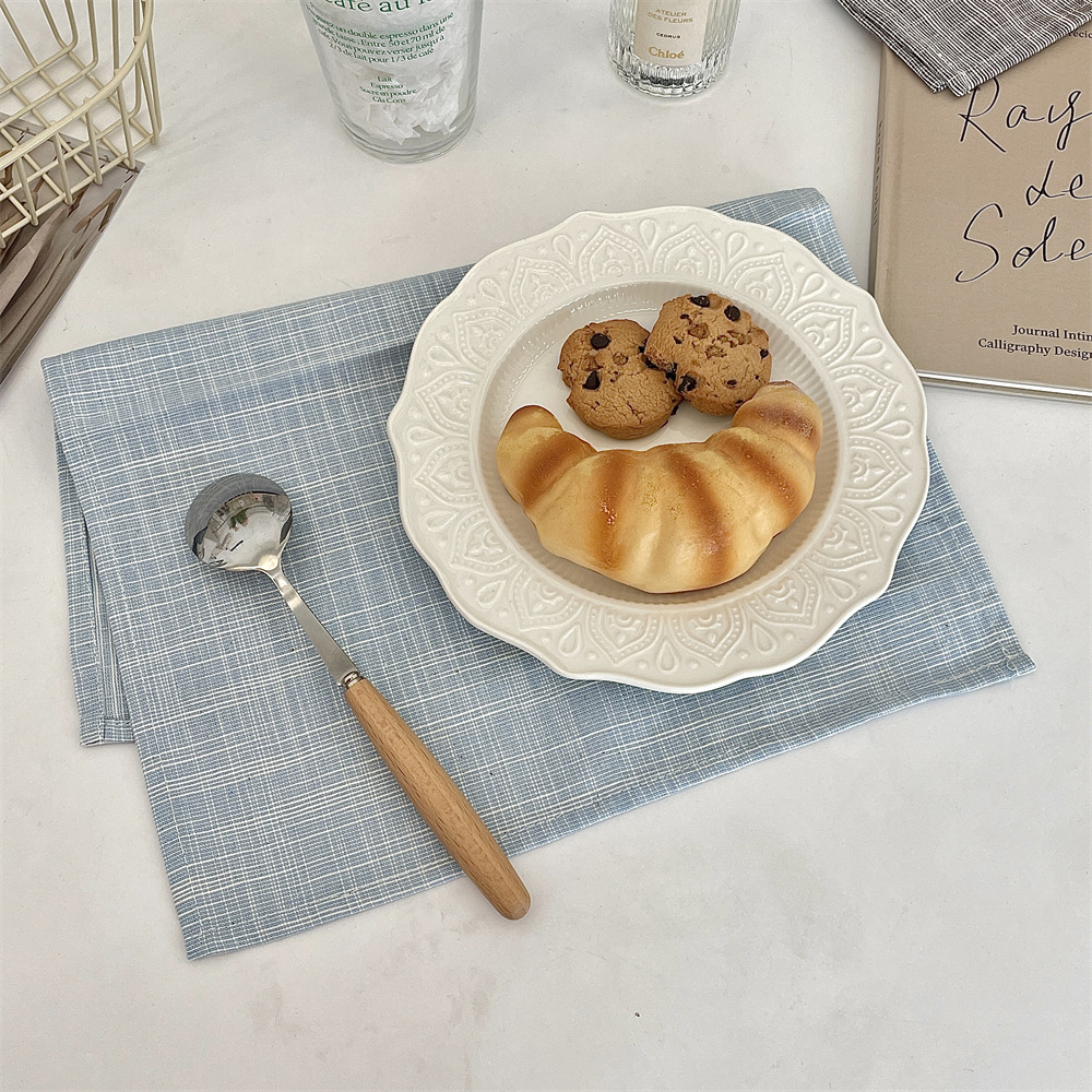 bj2502071 InS-style simple cotton and linen placemats, heat-resistant Western plate MATS, blue heat-insulating MATS and bowl MATS for home use Specification drawing