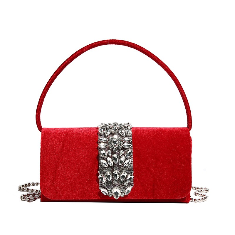 The 2024 new French banquet velvet rhinestone small square bag for women is a fashionable and versatile handbag and a single-shoulder crossbody bag Item Picture