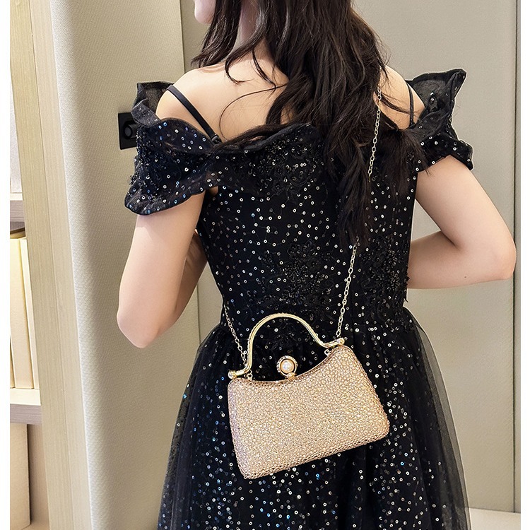 European and American cross-border diamond-encrusted dinner bags, evening wear clutch bags, colorful diamond and pearl handbags, women's banquet dress wrist bags Specification drawing