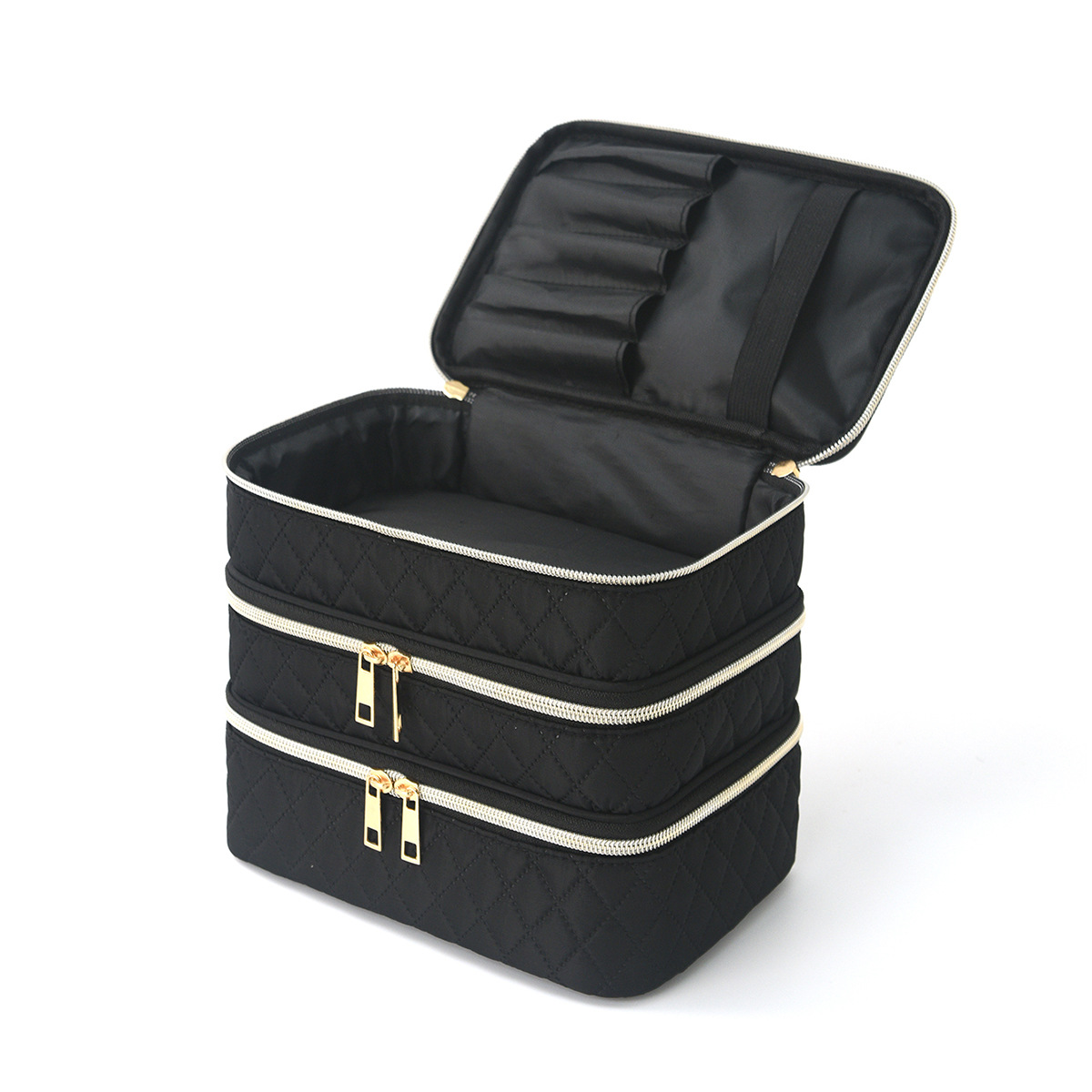 Feihong Cross-border Three-layer Makeup Bag, large capacity, high appearance level, hand-held toiletries bag, portable travel makeup storage bag details Picture