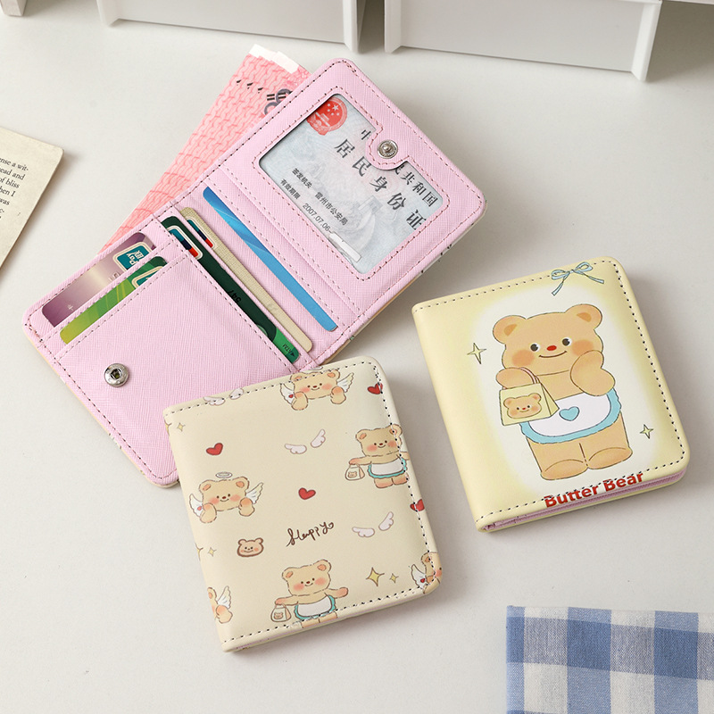 Cartoon cute little yellow bear folding wallet, multi-functional anti-demagnetization ID card bag, large-capacity three-fold wallet Application Scenario