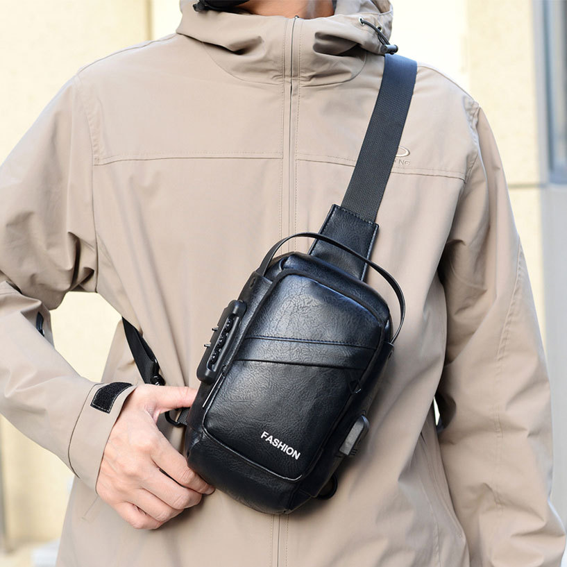 Cross-border ultra-light water-resistant chest bag, pu crossbody bag, men's sports single-shoulder bag wholesale, business chest crossbody backpack Specification drawing
