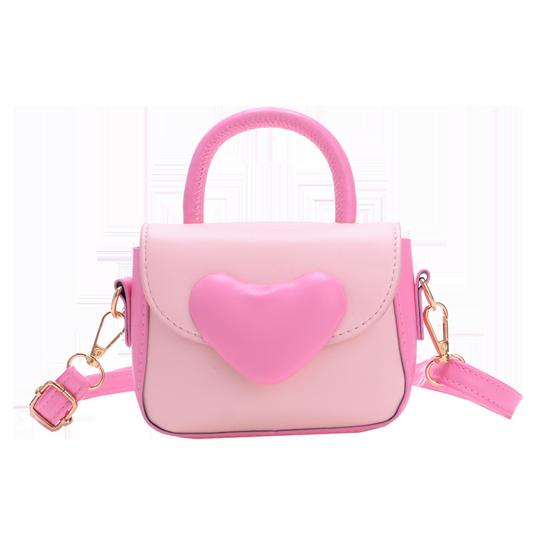 A new trendy and stylish children's single-shoulder handbag with small change, featuring a cartoon heart color contrast Item Picture