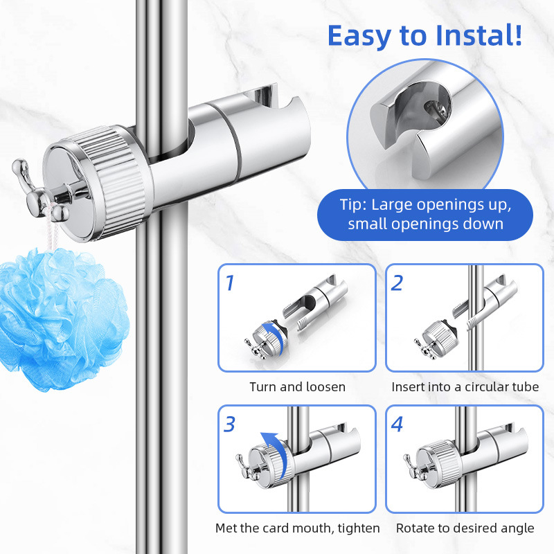 The non-drilling showerhead bracket bracket, adjustable lifting rod, shower head set accessories, middle fork, and fixed base Specification drawing