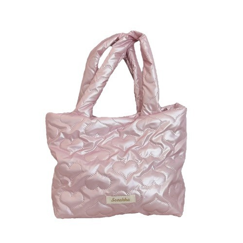 49221 solid-color heart-shaped small square bag with cotton padding, cute handbag, breakfast bag, portable for shopping, hand-held bento bag Item Picture