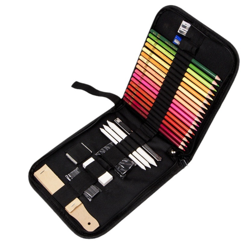 Factory direct sales of adult art, painting, drawing, folding pen curtain, sketch pencil, colored pencil, storage bag, zipper bag set Item Picture