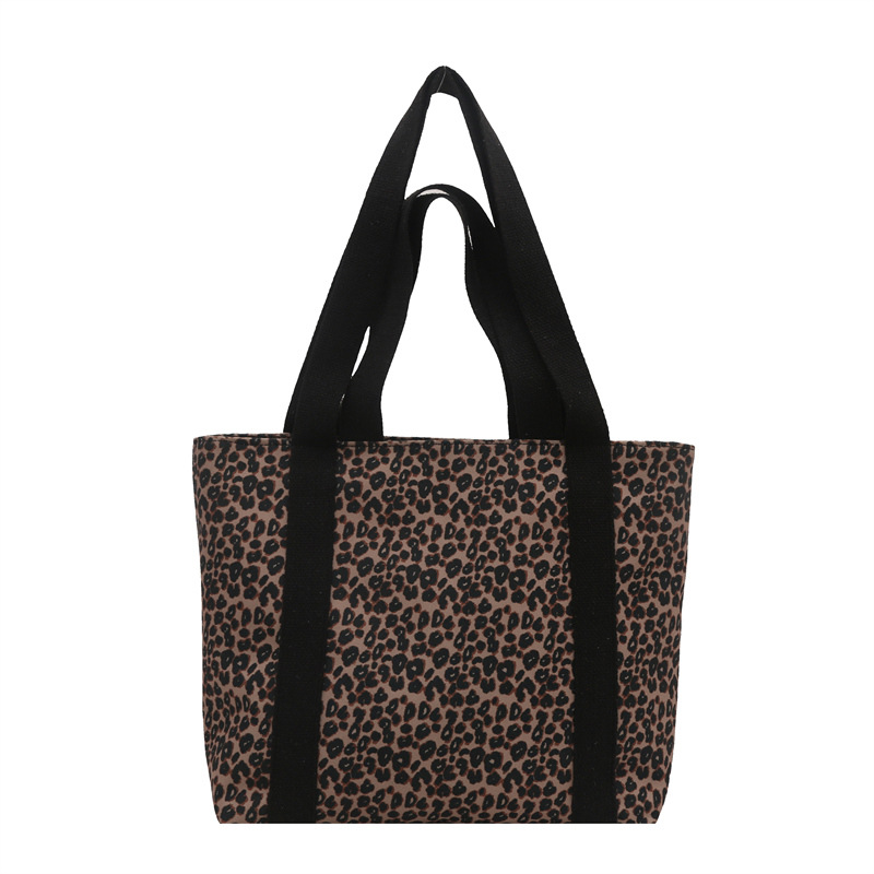 Leopard print canvas bag for women 2024 new style casual large-capacity trendy winter personalized single-shoulder commuting tote bag Item Picture