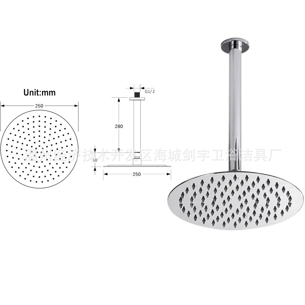 Cross-border stainless steel square, simple style, black and gold concealed shower head, top spray into the wall, built-in wall pole set Item Picture