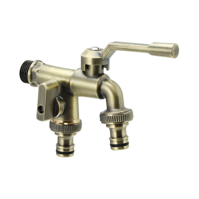 Retro all-copper faucet, anti-freezing garden basin faucet, washing machine, car wash, mop sink, double outlet faucet wholesale Item Picture