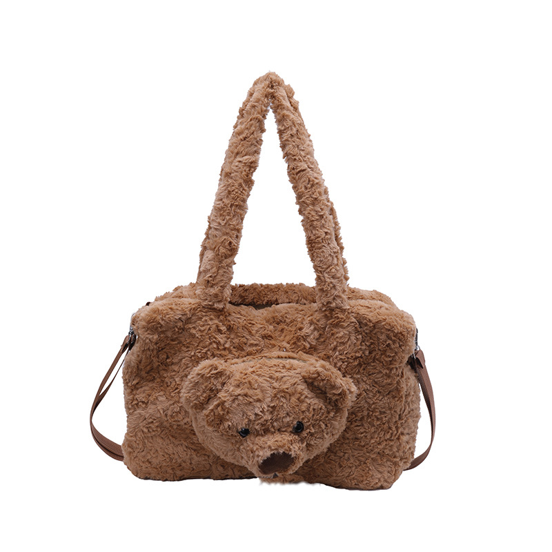 Cute cartoon plush bag for women 2024 new style bear doll bag, large-capacity backpack, furry crossbody bag Item Picture