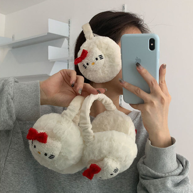 Cute cartoon cat warm ear cups, thickened, foldable in winter, anti-freezing and cold-proof, fashionable ear protection, plush ear covers for women Item Picture