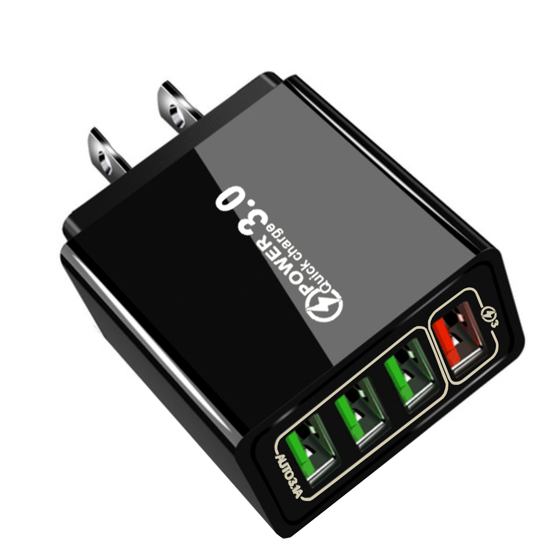 QC3.0 fast charging 4USB multi-port new travel charger, US and European standard fast charging qc3.0 5V/9V/12V Item Picture