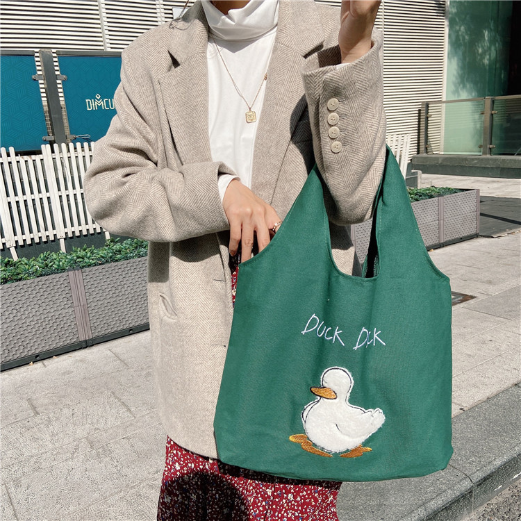 "911292 Cute Duck Japanese Cartoon Tote Bag Student Girls Large Capacity Canvas Bag Single-shoulder Bag Supply. details Picture
