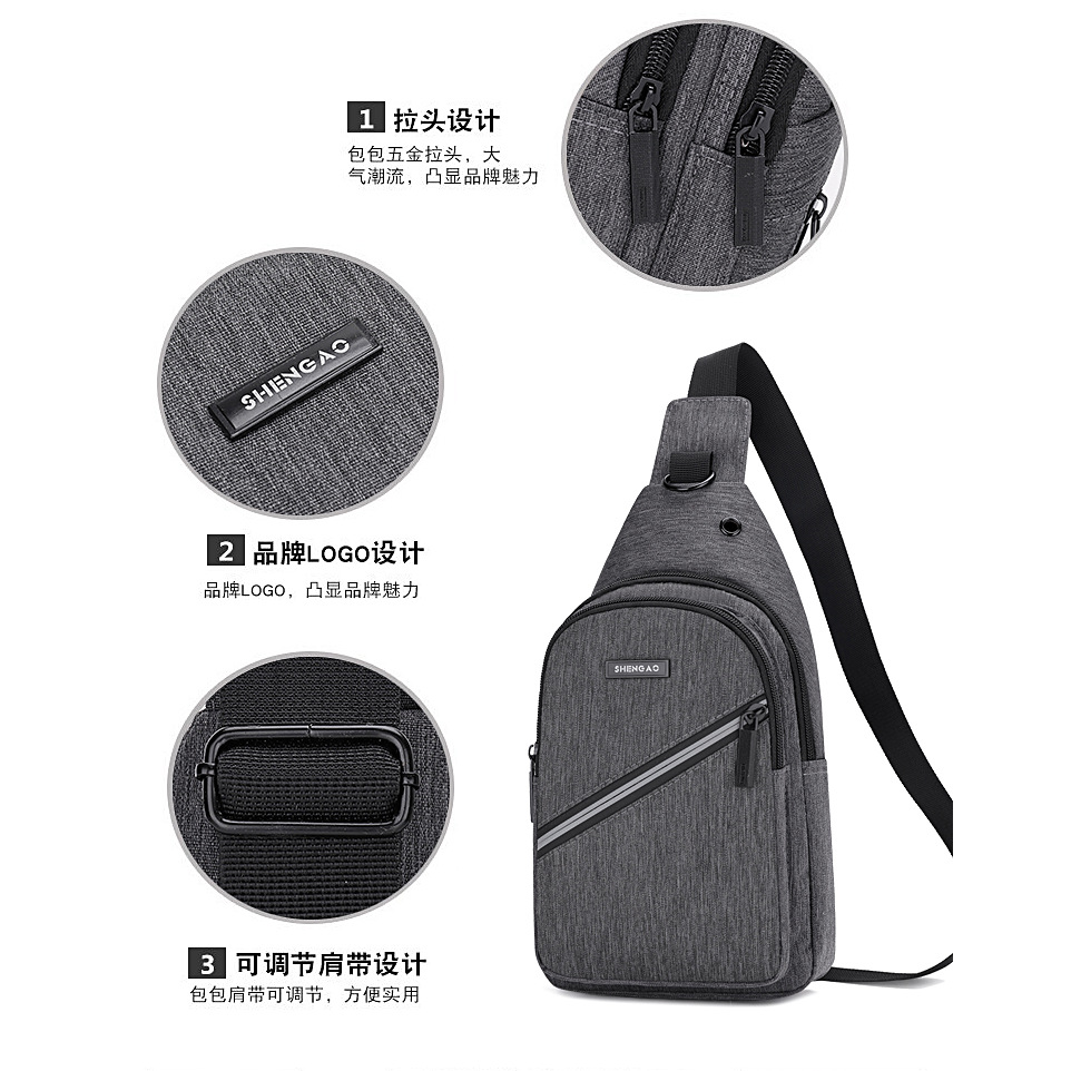 【 Foreign Trade 】 Men's simple and casual chest bag, sporty and convenient crossbody bag, multi-layer bag, Oxford chest bag details Picture