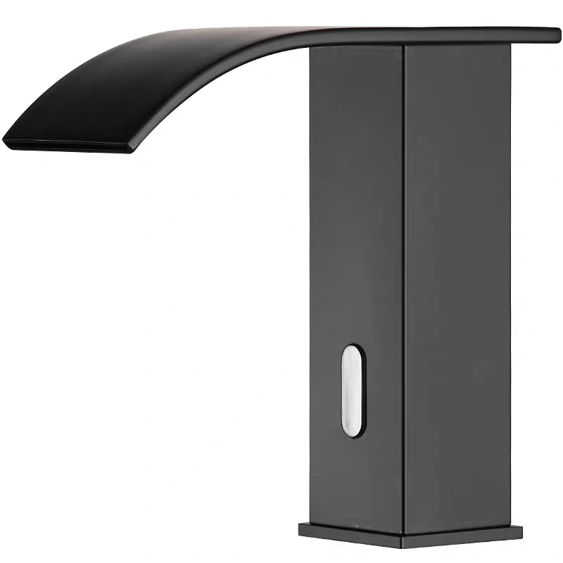 Black waterfall sensor faucet, public toilet, public restrooms, cold and hot washbasins, washbasins, washbasins, faucets Item Picture