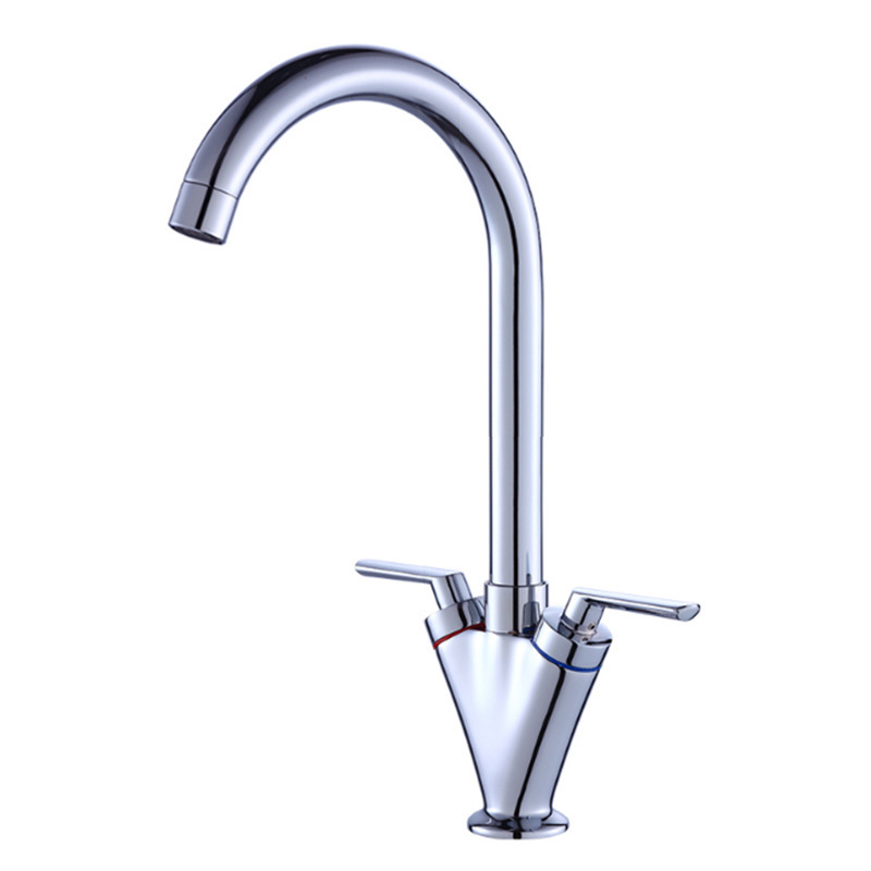 Huici Cross-border double-handle double-opening kitchen hot and cold water faucet, kitchen single-hole sink faucet, rotating vegetable washing faucet full figure