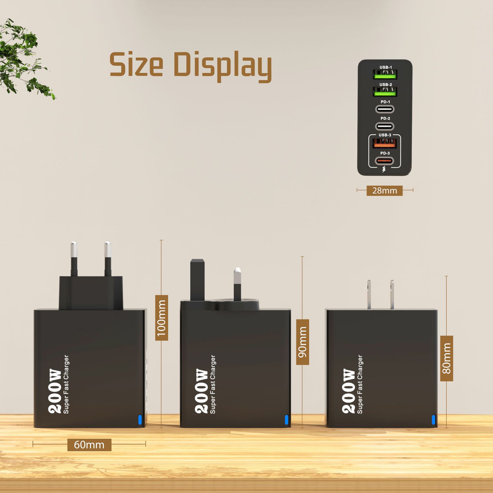 New cross-border 200W multi-port charger, 3USB+3PD mobile phone six-in-one fast charging head, 5V2.4A, European, American and British standards Application Scenario