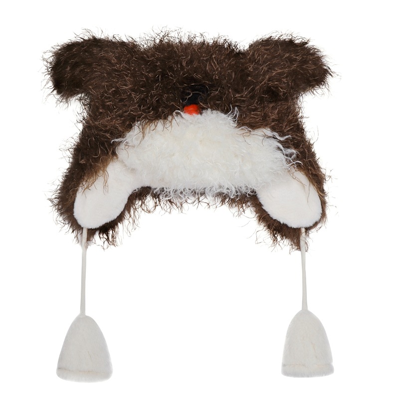 Cute furry little dog plush ear-protecting hat for girls 2024 autumn and winter thickened warm pile-up student cartoon Lei Feng hat Item Picture