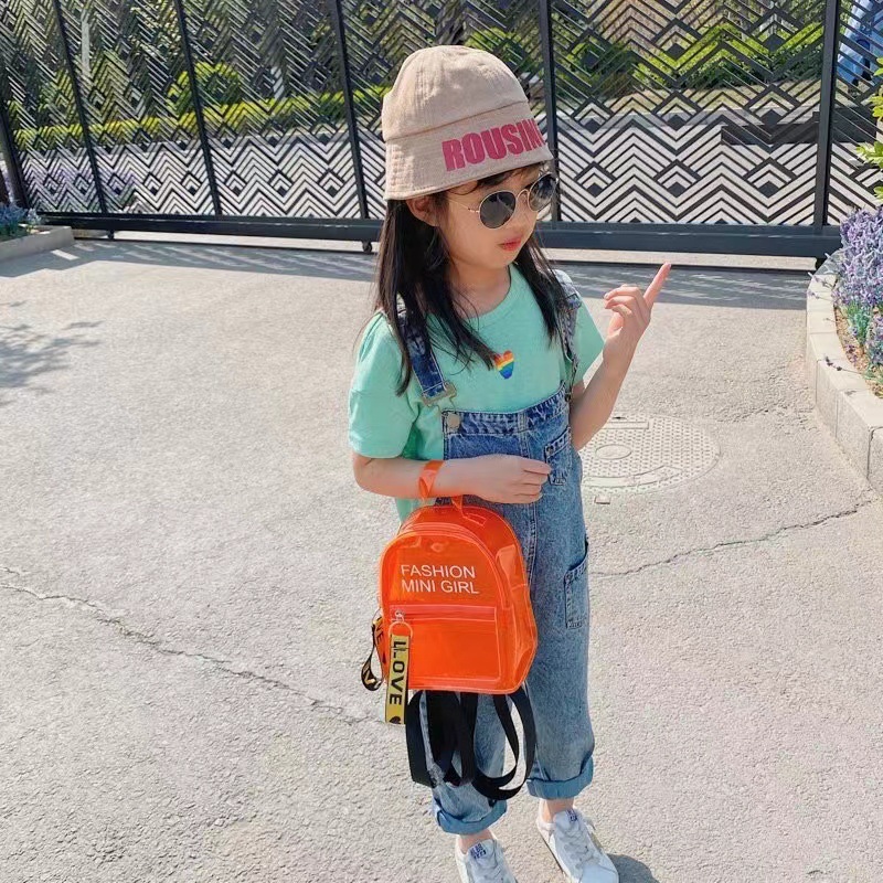 Printed logo children's jelly transparent pvc backpack, girls' bag mini backpack, Korean version trendy student schoolbag details Picture